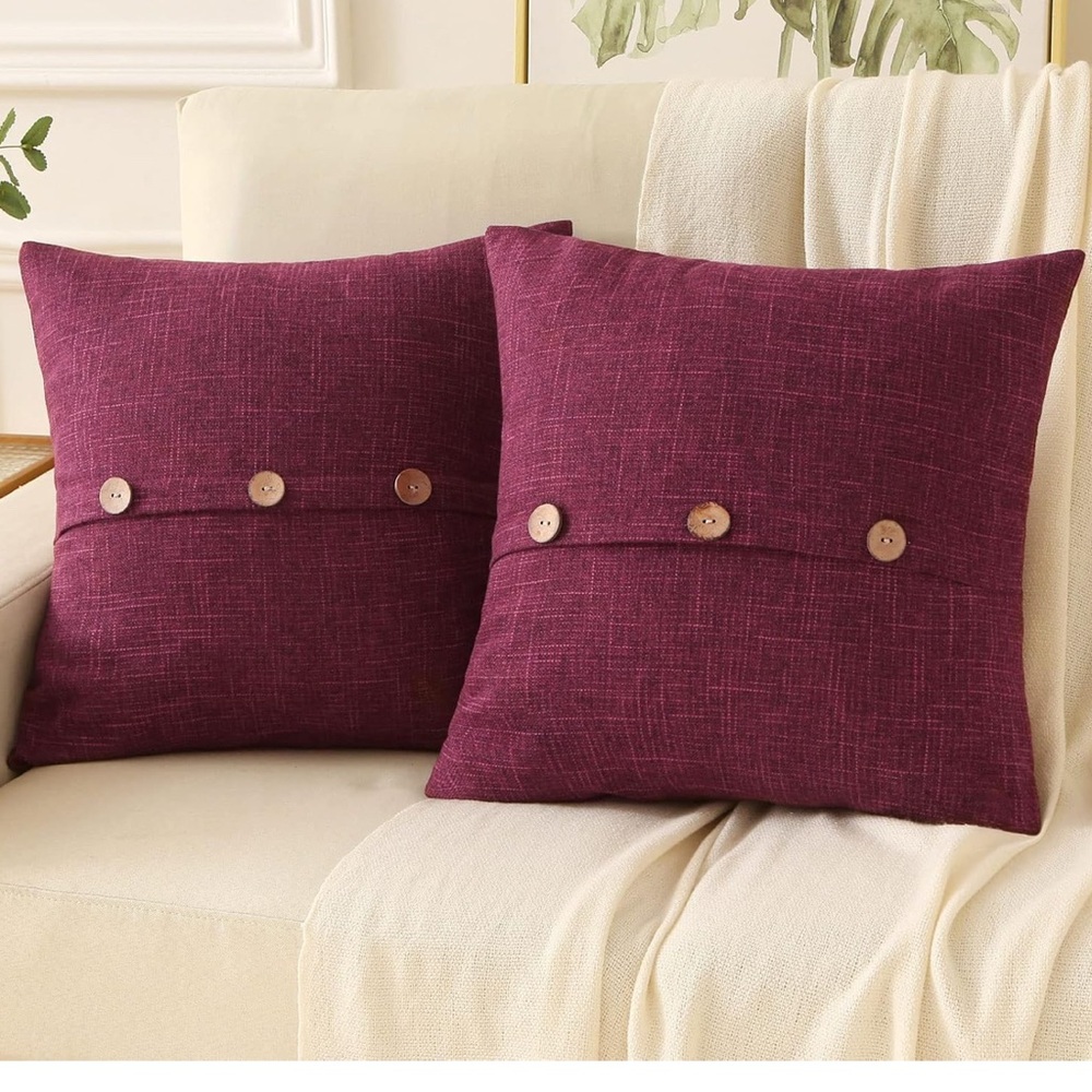 New Burgundy Linen Throw Pillow Covers 22x22 Inch